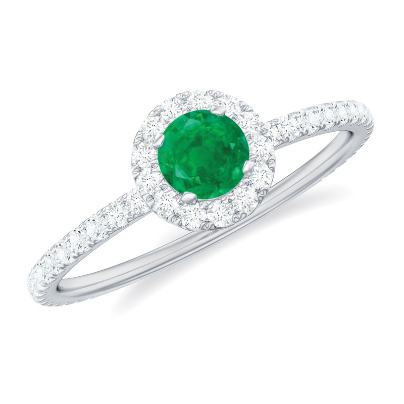 0.75 CT Emerald Solitaire Ring with Diamond Halo