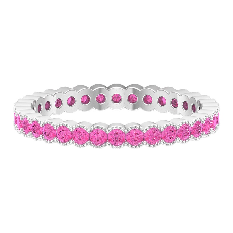 1.25 CT Pink Sapphire Eternity Band in Half Bezel Beaded Setting