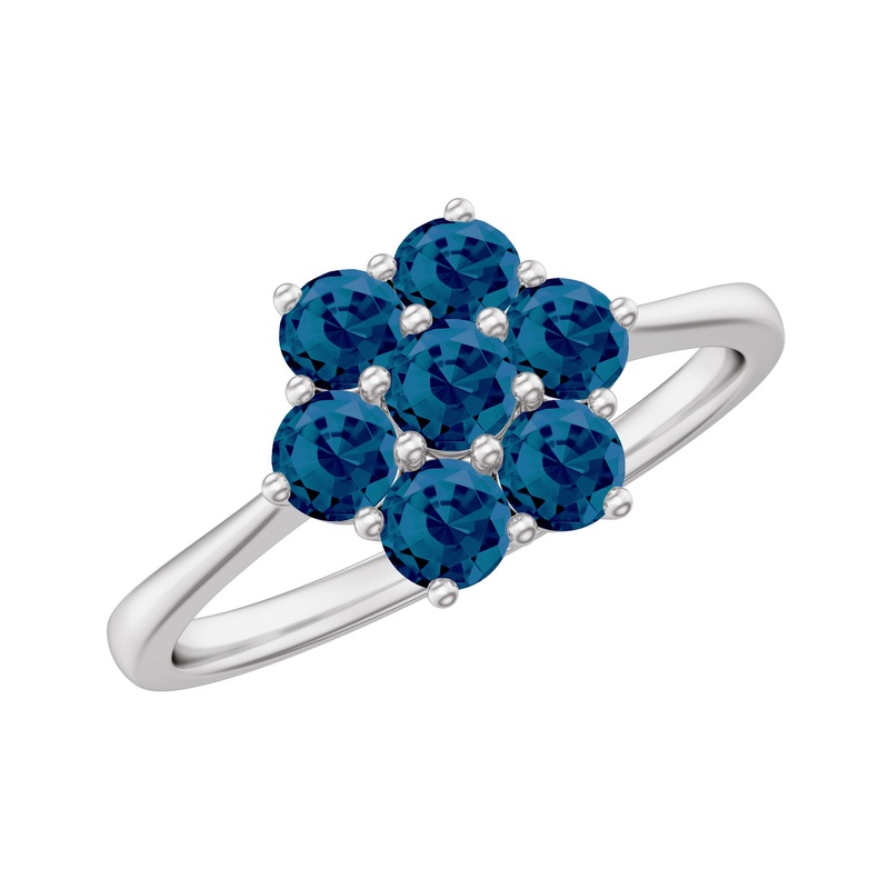 1.25 CT Round Shape London Blue Topaz Cluster Flower Ring