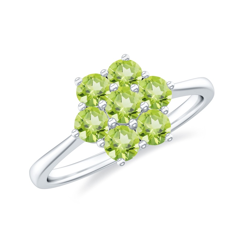 1.25 CT Round Shape Peridot Cluster Flower Ring
