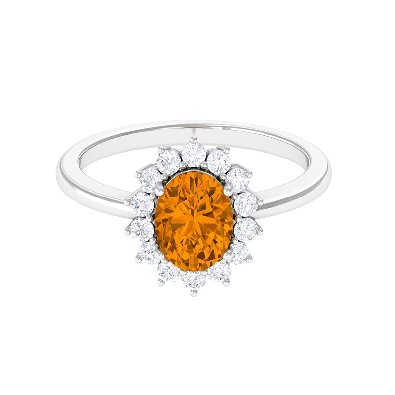 1.5 CT Princess Diana Inspired Oval Shape Citrine Engagement Ring with Diamond Halo