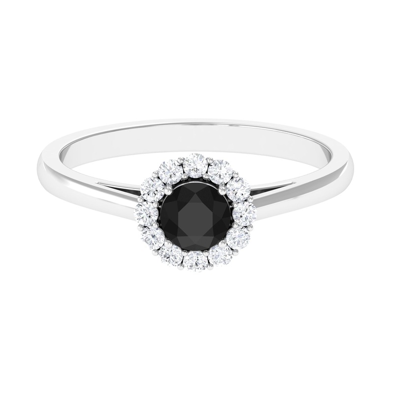 1 CT Black Spinel and Diamond Floating Halo Engagement Ring
