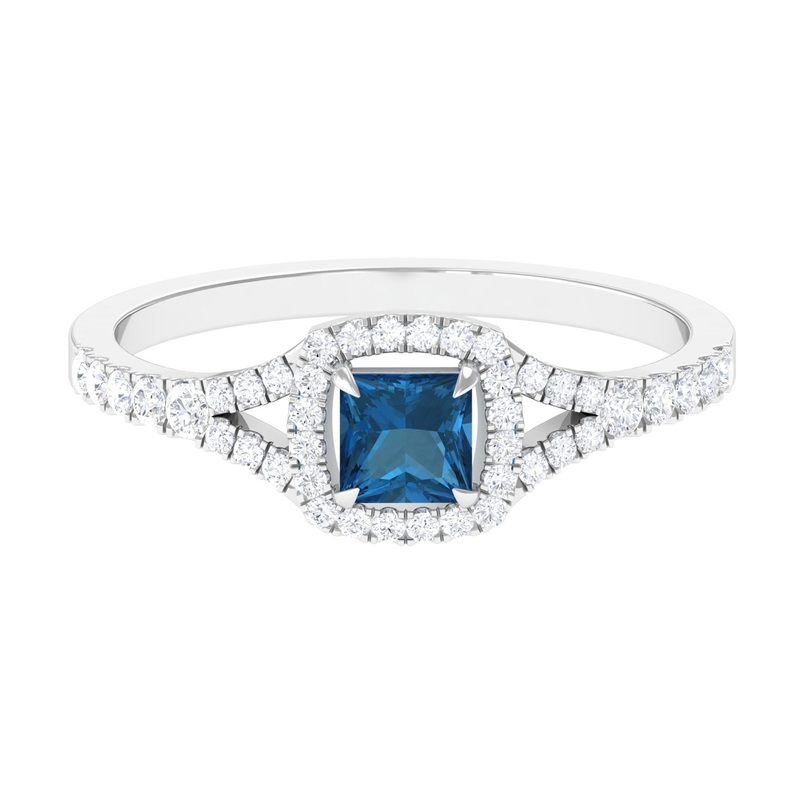 1 CT Designer London Blue Topaz and Diamond Accent Engagement Ring