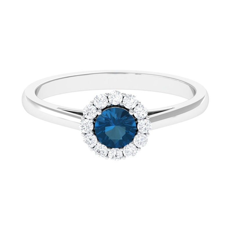 1 CT London Blue Topaz and Diamond Floating Halo Engagement Ring
