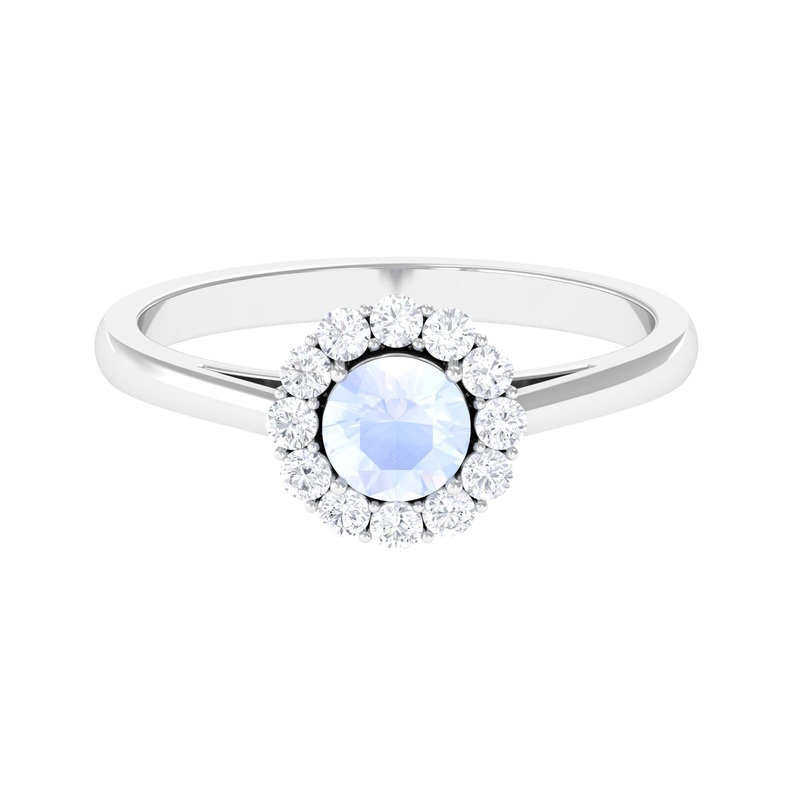 1 CT Moonstone and Diamond Floating Halo Engagement Ring