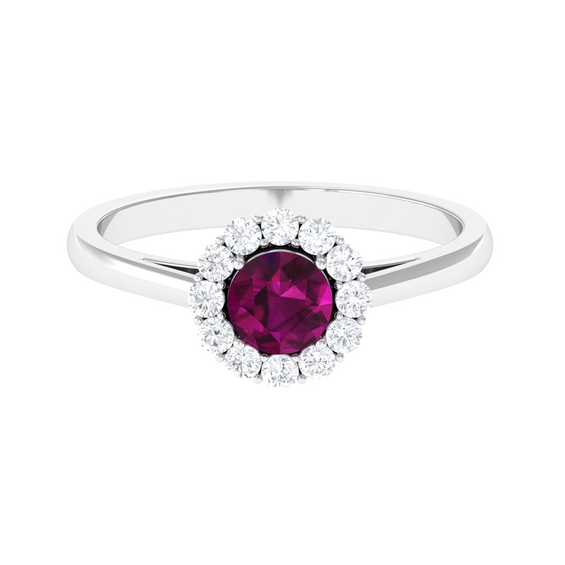 1 CT Rhodolite and Diamond Floating Halo Engagement Ring