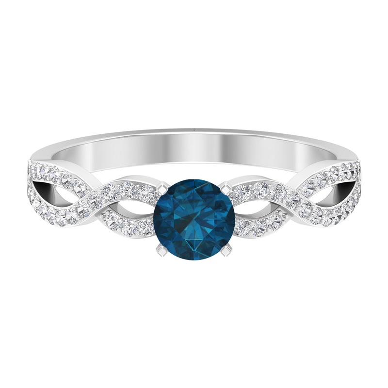 1 CT Round Shape London Blue Topaz and Diamond Criss Cross Ring