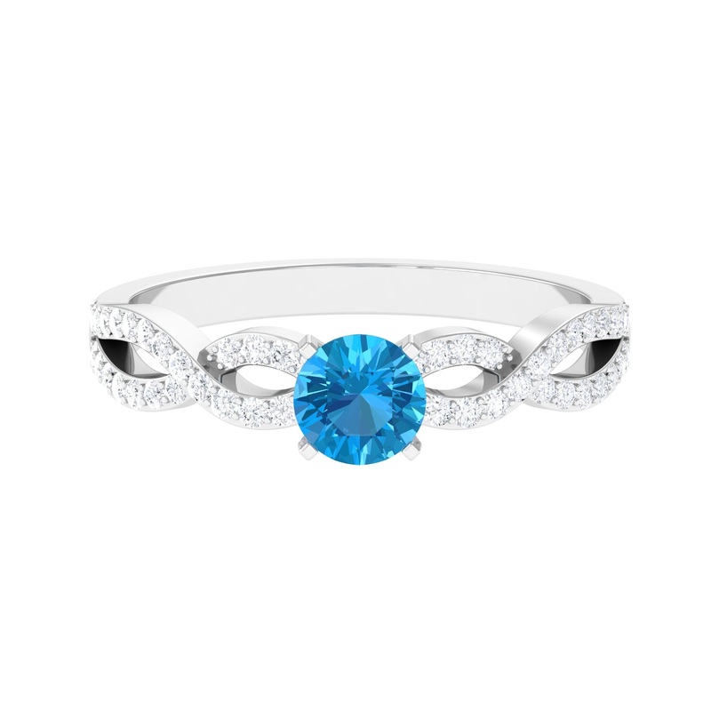 1 CT Round Shape Swiss Blue Topaz and Diamond Criss Cross Ring