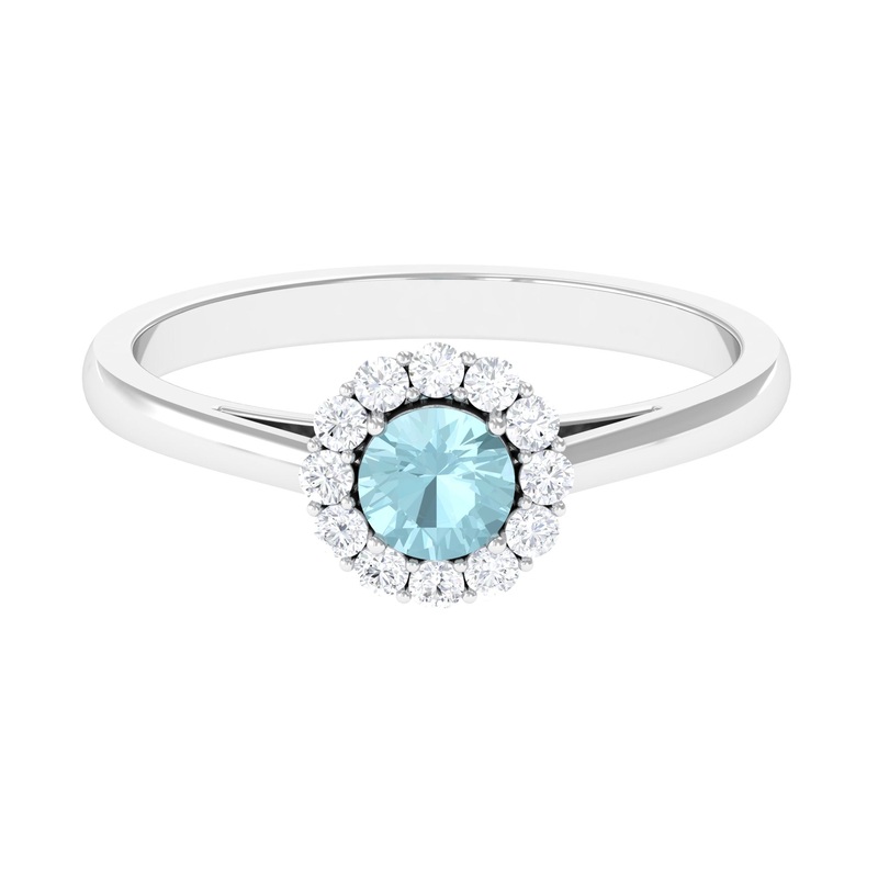 1 CT Sky Blue Topaz and Diamond Floating Halo Engagement Ring
