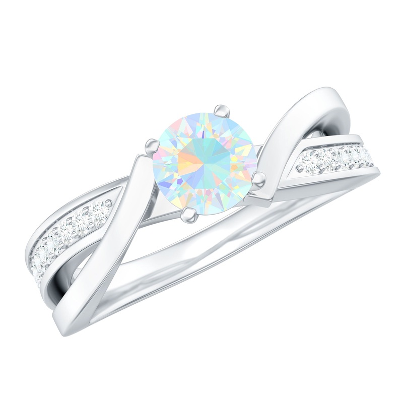 Solitaire Ethiopian Opal and Diamond Engagement Ring