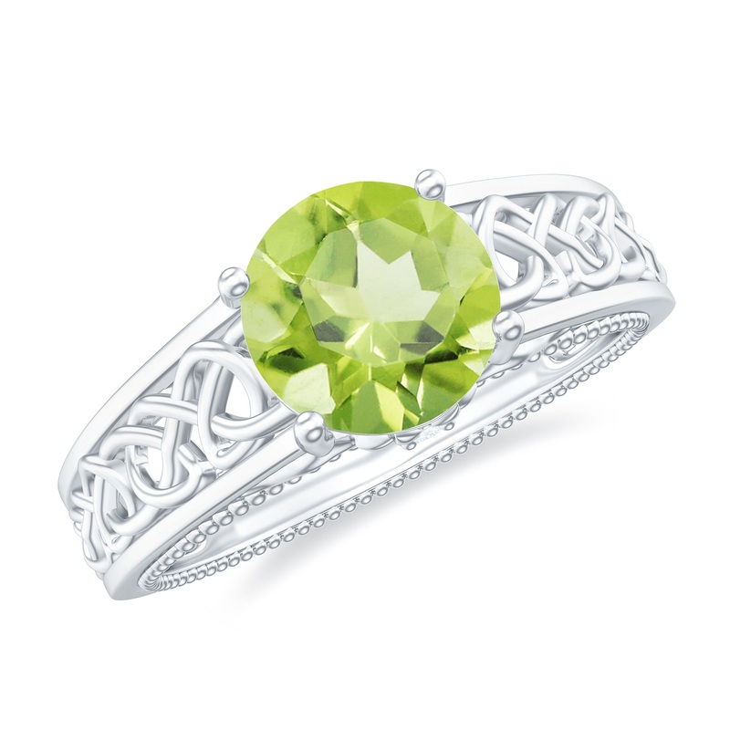 Vintage Style Peridot Celtic Knot Band Ring with Surprise Diamond