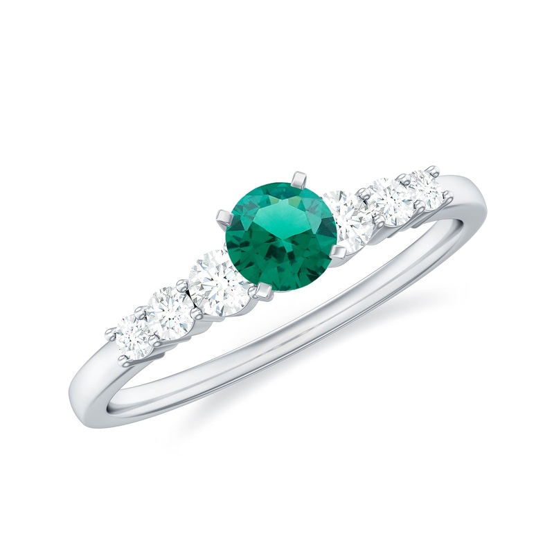 0.75 CT Created Emerald and Diamond Promise Ring