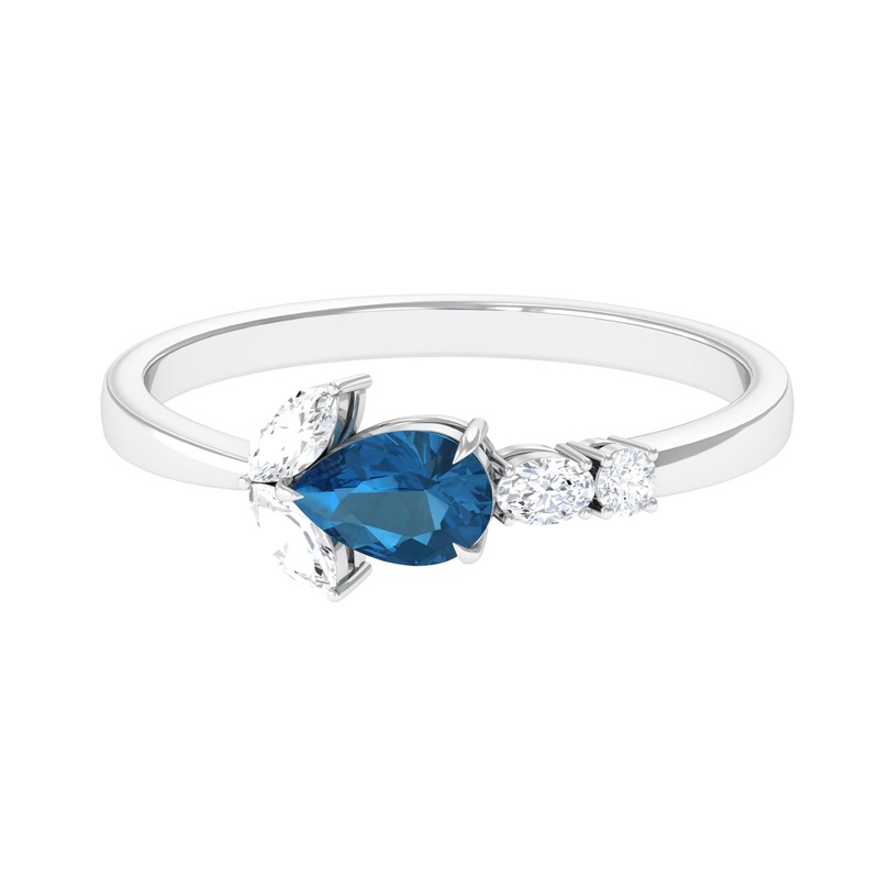 1.25 CT Real London Blue Topaz East West Promise Ring with Diamond Accent