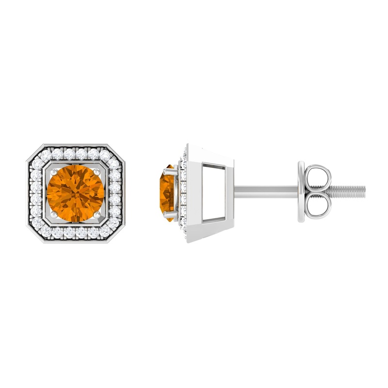 1.25 CT Vintage Inspired Citrine and Diamond Stud Earrings