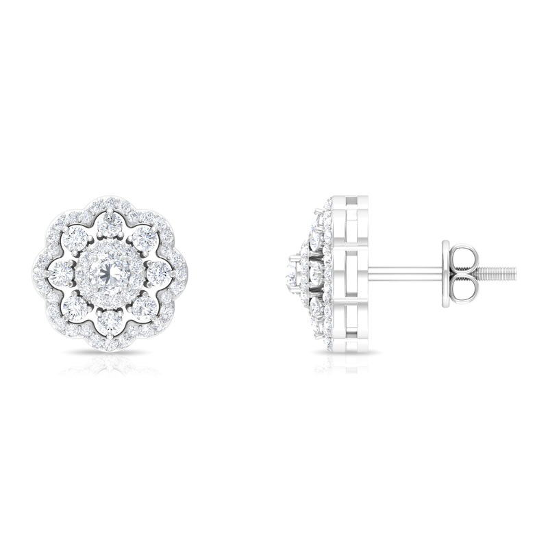 1 CT Certified Moissanite Flower Stud Earrings