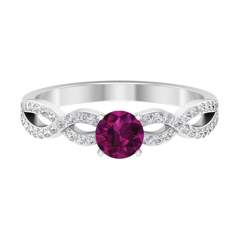 1 CT Round Shape Rhodolite and Diamond Criss Cross Ring