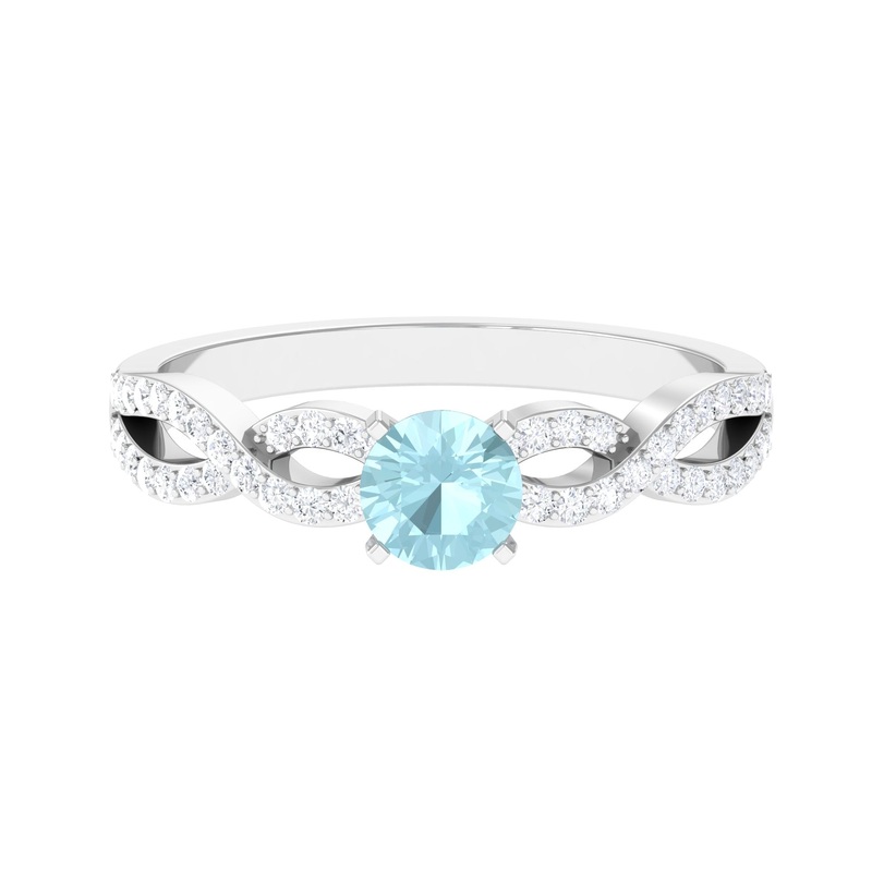 1 CT Round Shape Sky Blue Topaz and Diamond Criss Cross Ring
