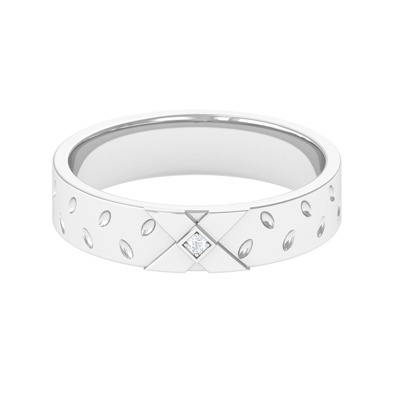 Two Tone Cross Wedding Band with Moissanite