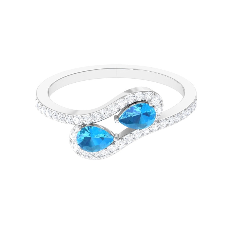Vintage Inspired Swiss Blue Topaz Bypass Ring with Diamond