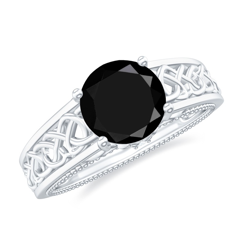 Vintage Style Black Onyx Celtic Knot Band Ring with Diamond
