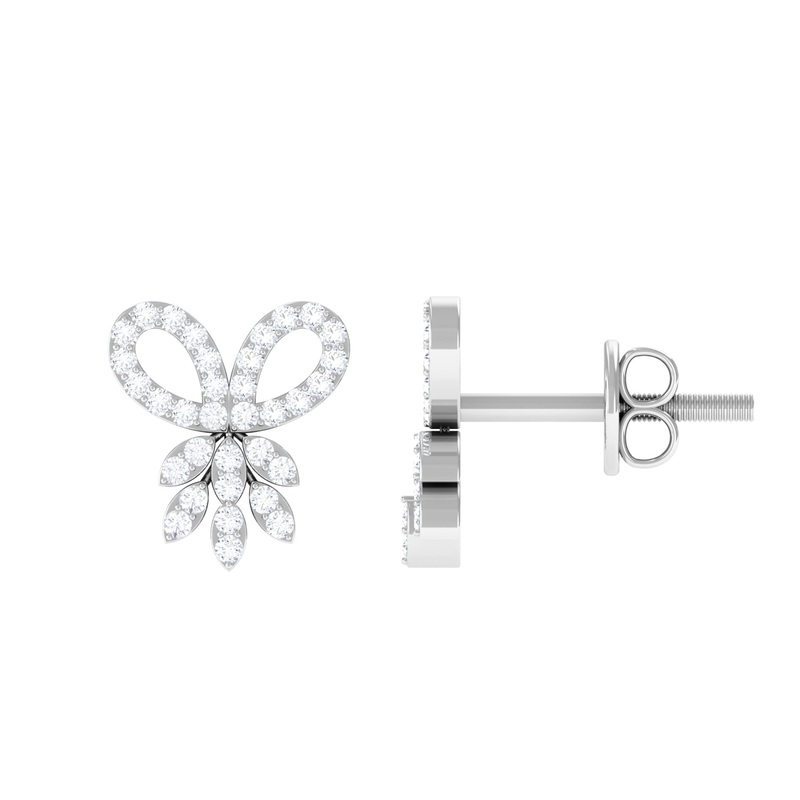 0.25 CT Minimal Diamond Bow Screw Back Stud Earrings