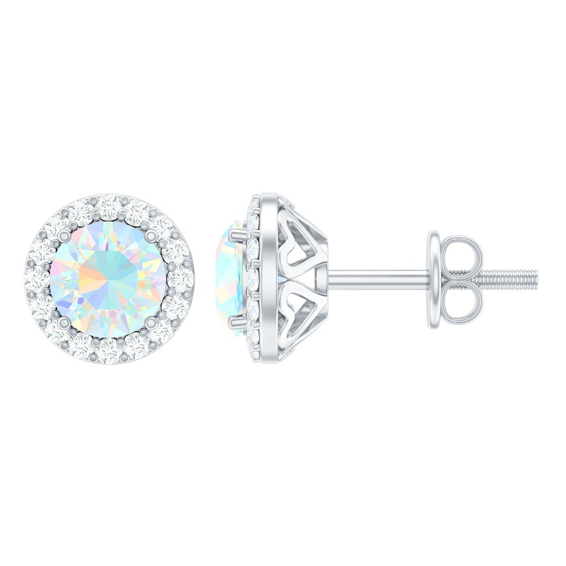1.25 CT Classic Ethiopian Opal and Moissanite Halo Stud Earrings