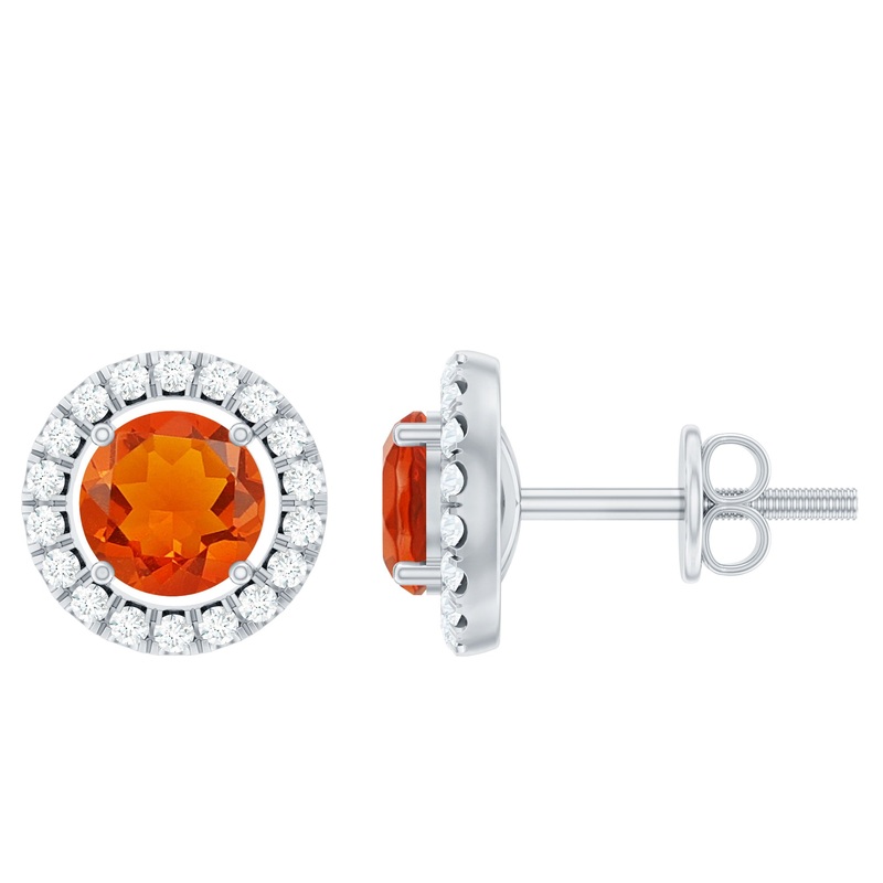 1.25 CT Fire Opal and Diamond Halo Stud Earrings