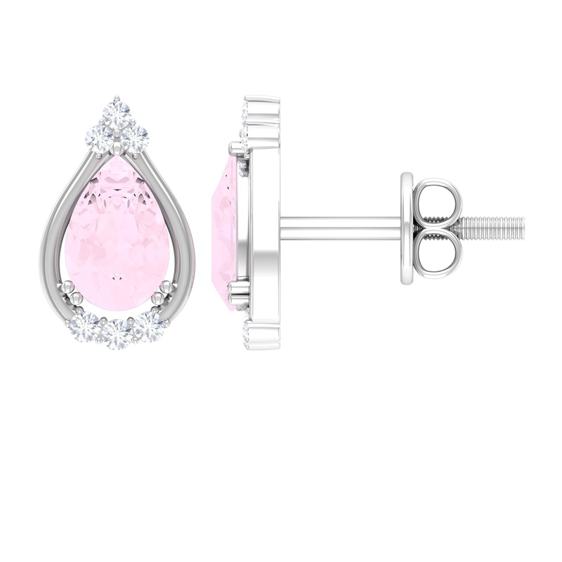 1.25 CT Pear Cut Rose Quartz Teardrop Stud Earrings with Diamond Accent