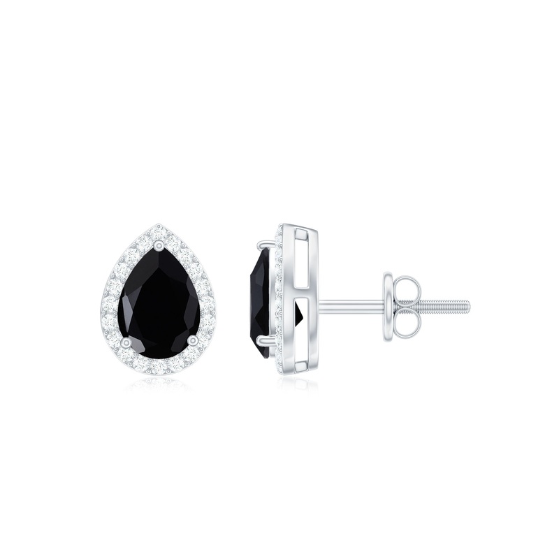 1.50 CT Classic Pear Cut Black Onyx and Moissanite Stud Earrings