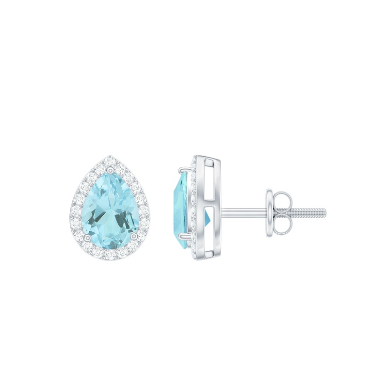 1.50 CT Classic Pear Cut Sky Blue Topaz and Diamond Stud Earrings
