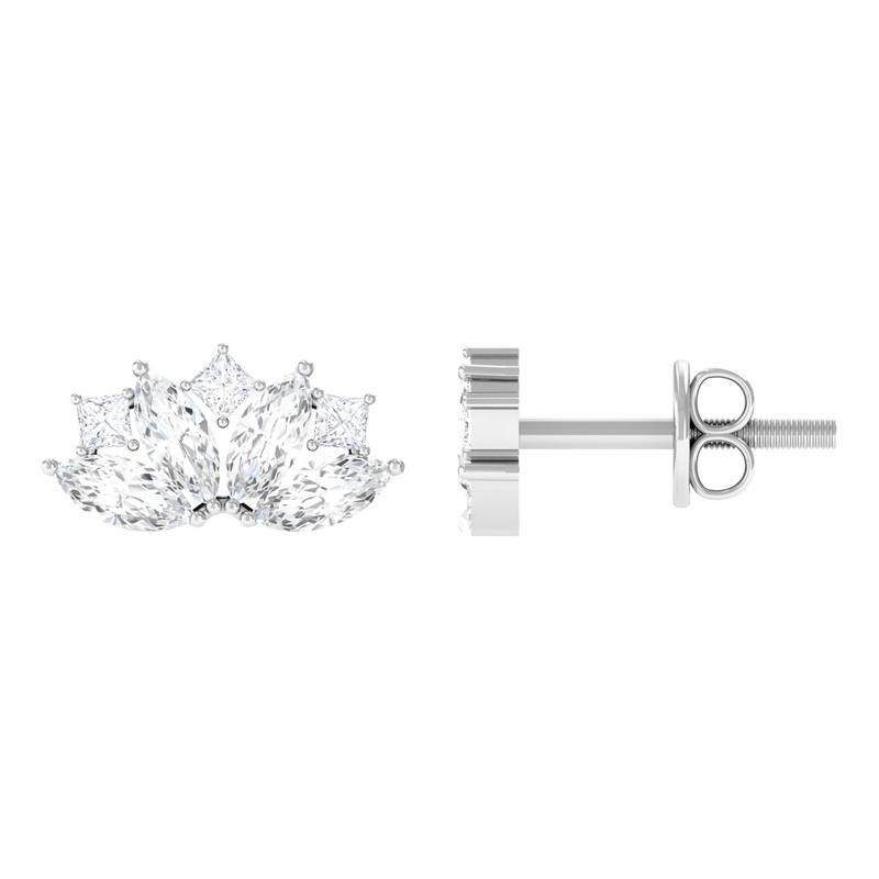1 CT Marquise and Princess Cut Diamond Stud Earrings