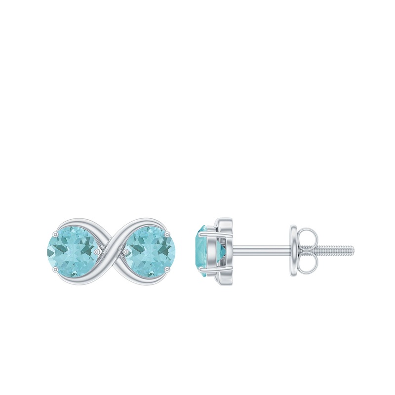 1 CT Simple Sky Blue Topaz Two Stone Infinity Stud Earrings