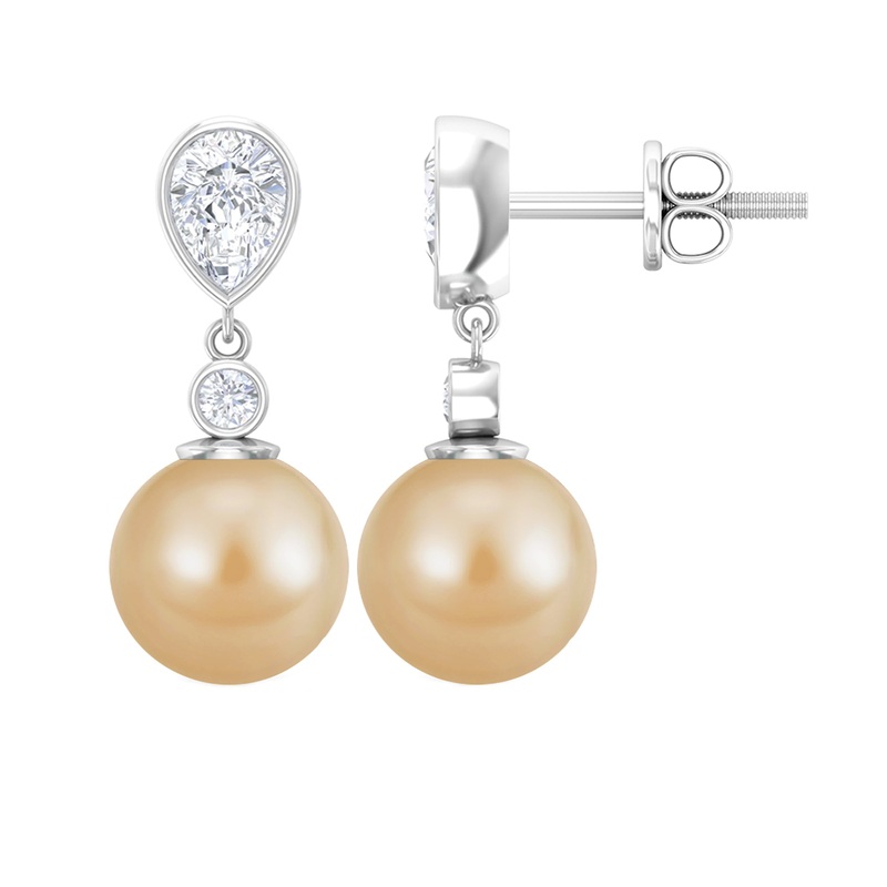 South Sea Pearl Drop Earrings with Moissanite