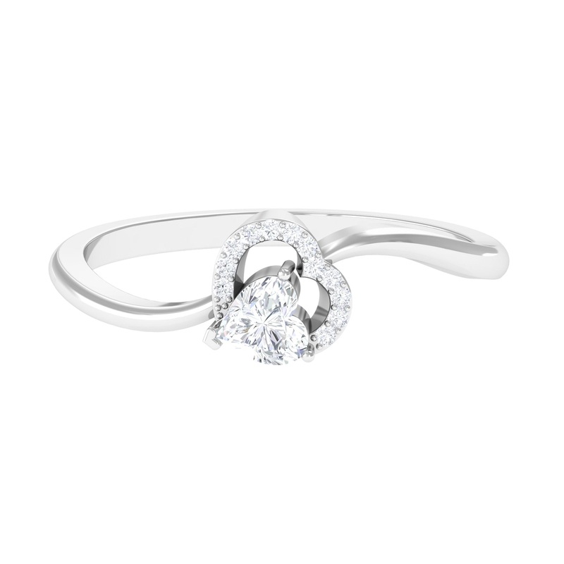0.25 CT Certified Moissanite Gold Heart Promise Ring