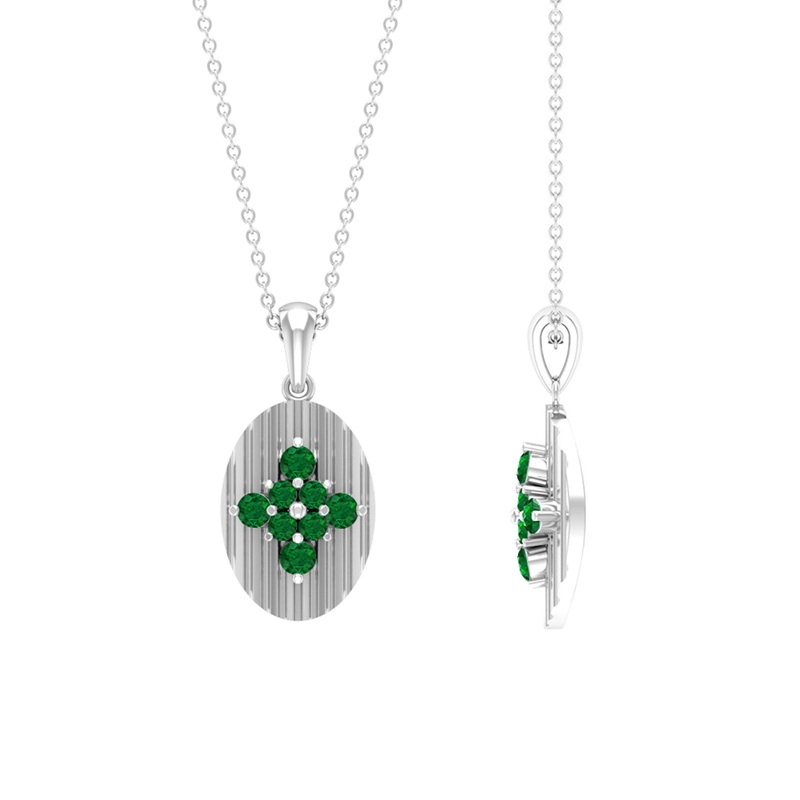 0.5 CT Emerald Cluster Gold Pendant Necklace in Prong Setting