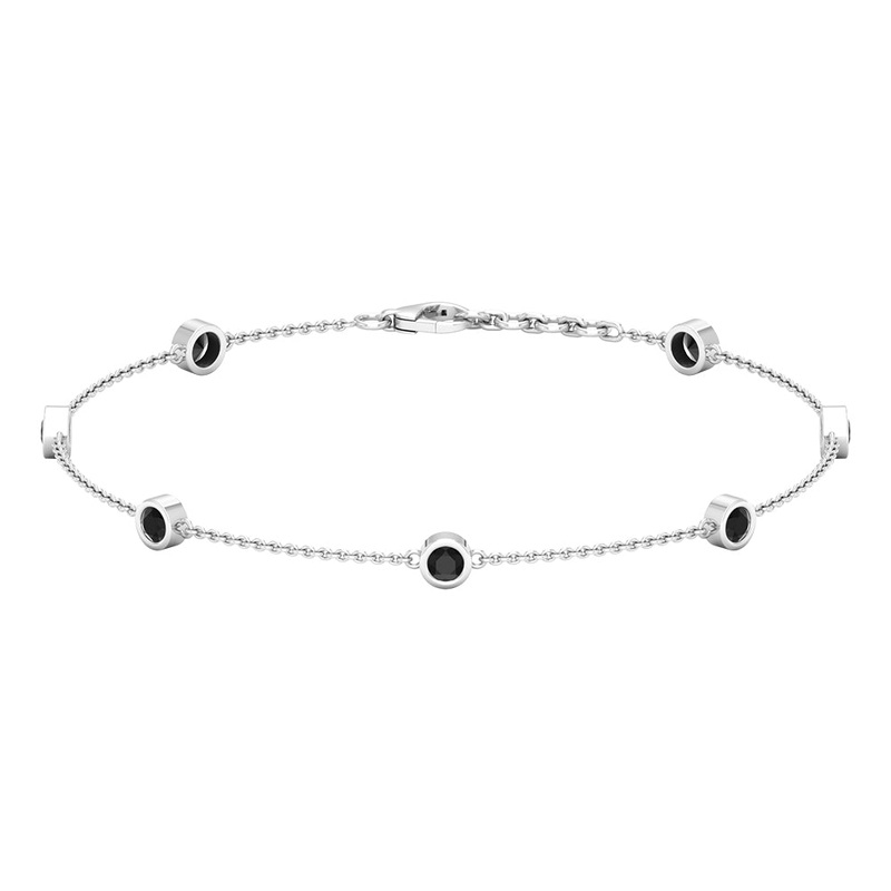 0.75 CT Bezel Set Black Onyx Seven Stone Station Chain Bracelet