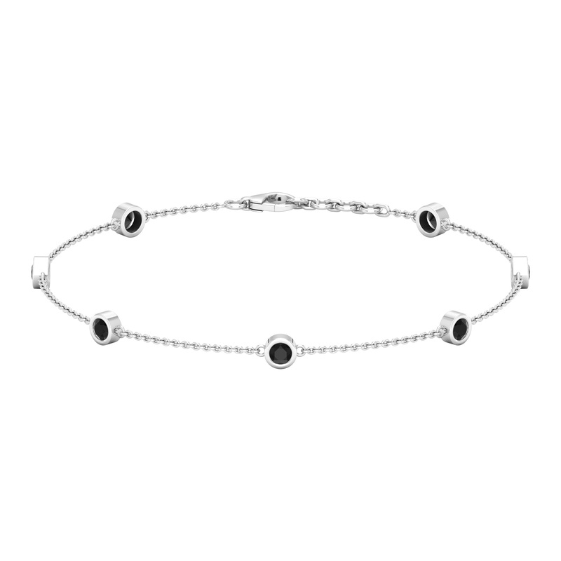 0.75 CT Bezel Set Black Spinel Seven Stone Station Chain Bracelet