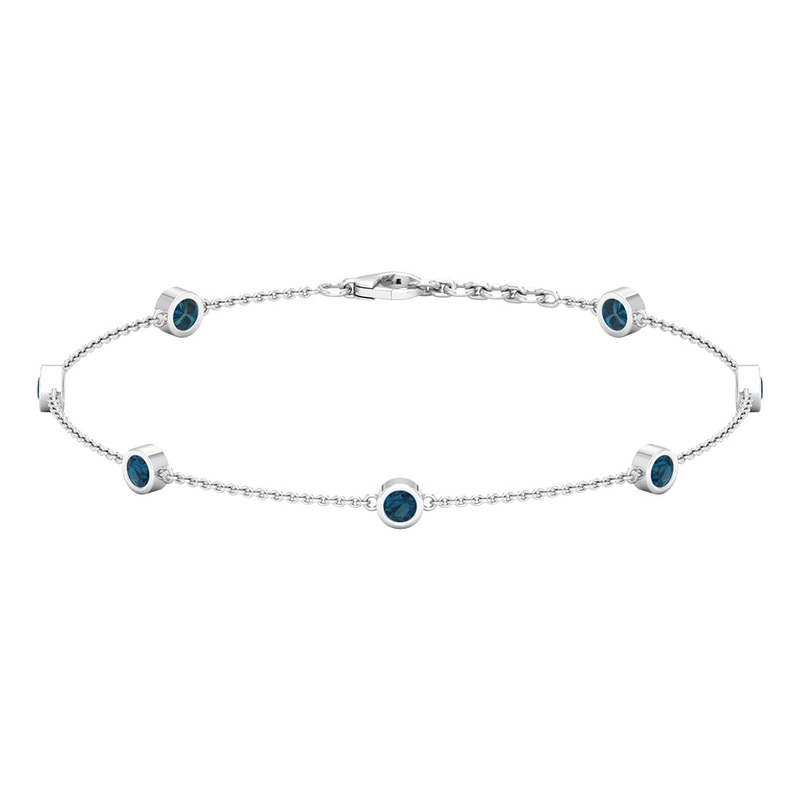 1.25 CT Bezel Set London Blue Topaz Seven Stone Station Chain Bracelet