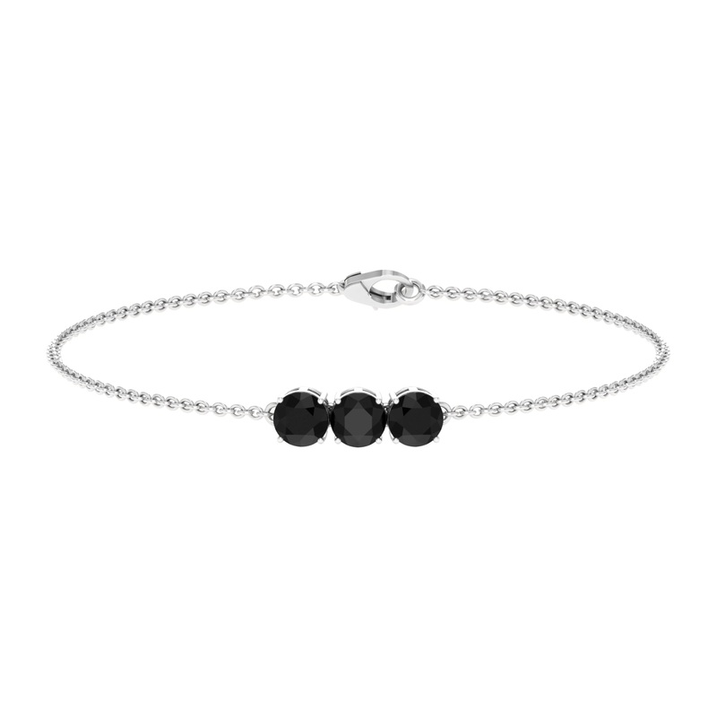 1.25 CT Black Onyx Three Stone Chain Bracelet