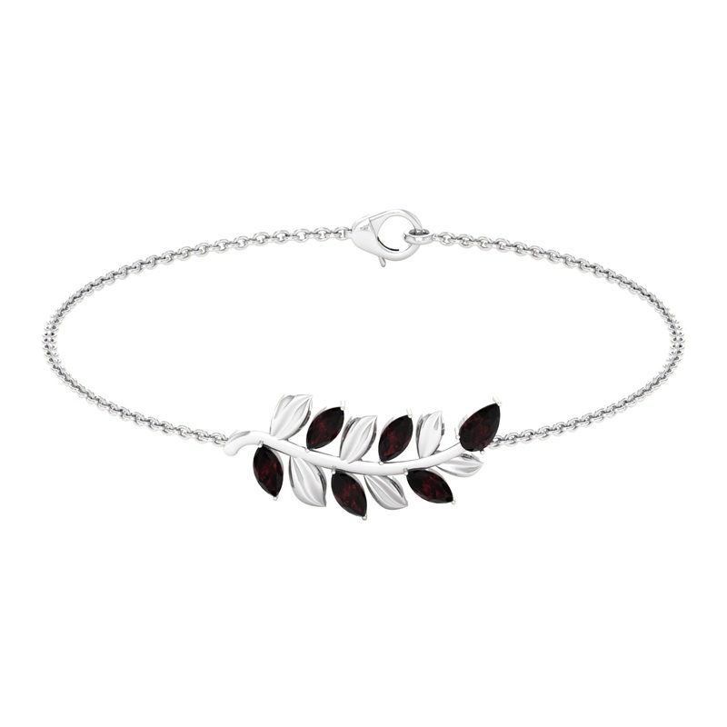 1.25 CT Pear and Marquise Cut Garnet and Gold Leaf Chain Bracelet