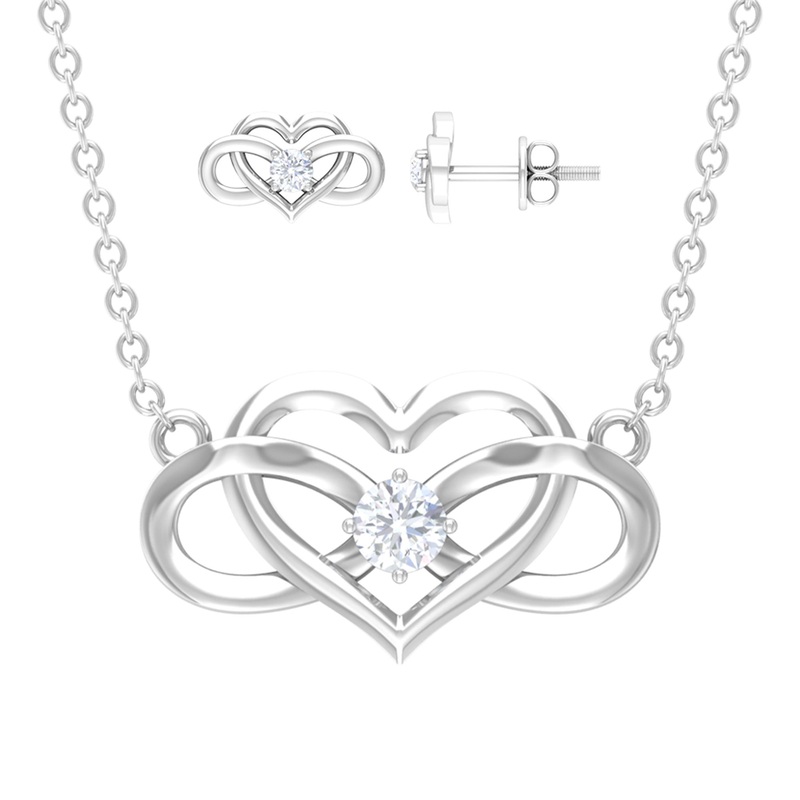 1/4 CT Round Cut Diamond and Gold Infinity Heart Jewelry Set