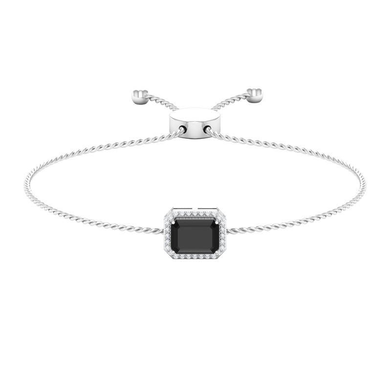 1.50 CT Octagon Cut Black Spinel and Diamond Bolo Chain Bracelet