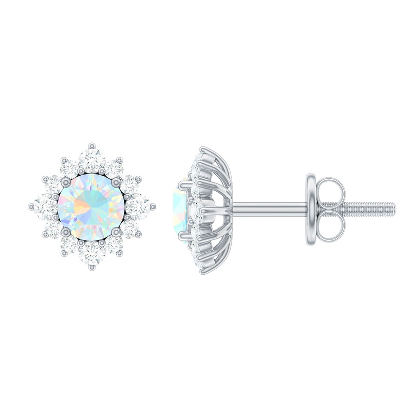 1 CT Classic Ethiopian Opal Stud Earrings with Diamond Halo