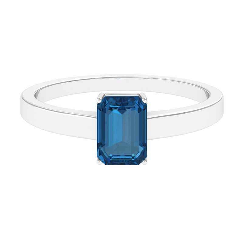 1 CT Octagon Cut London Blue Topaz Solitaire Ring