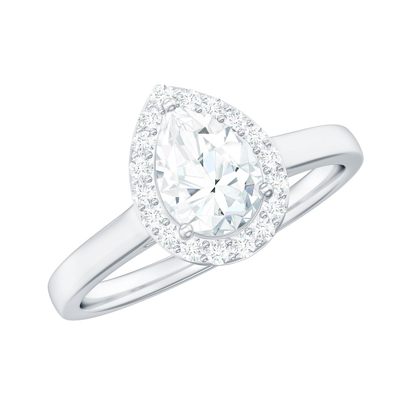 1 CT Pear and Round Shape Moissanite Halo Engagement Ring