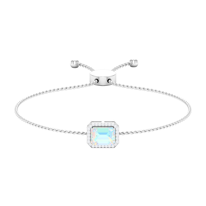2.25 CT Octagon Cut Ethiopian Opal and Diamond Bolo Chain Bracelet