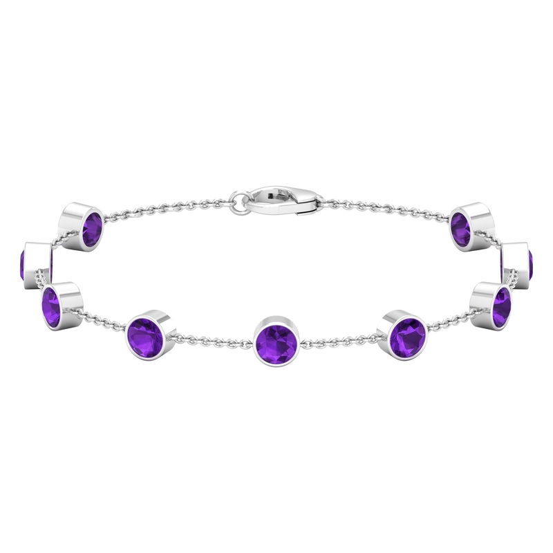 2 CT Bezel Set Amethyst Station Chain Bracelet