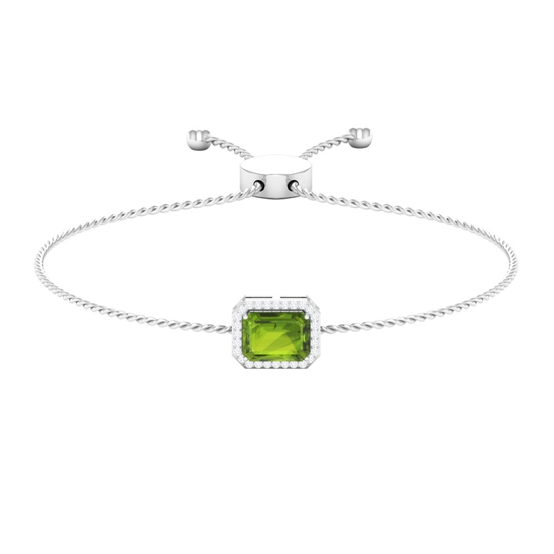 2 CT Emerald Cut Peridot and Diamond Bolo Chain Bracelet