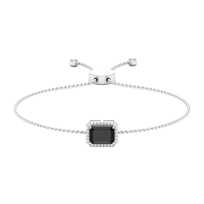 2 CT Octagon Cut Black Onyx and Diamond Bolo Chain Bracelet