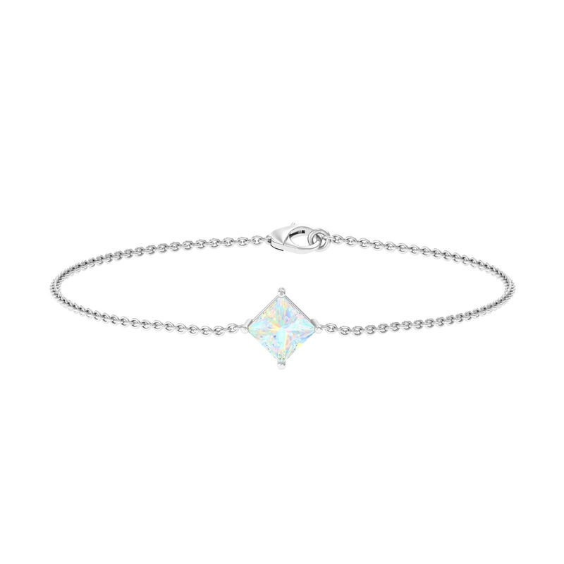 3/4 CT Minimal Princess Cut Ethiopian Opal Solitaire Chain Bracelet